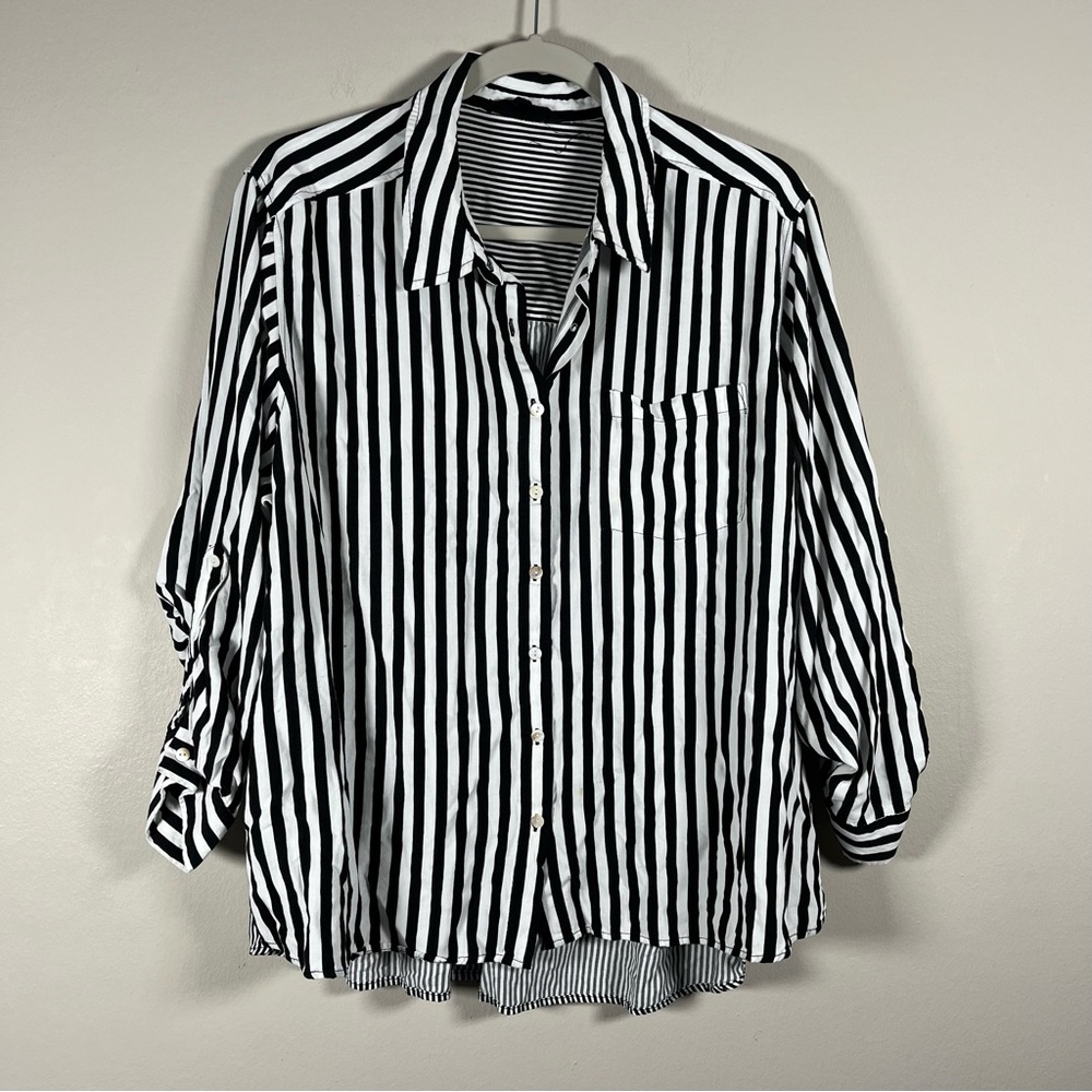 Jane + Delancey Black & White Striped Button Up Top Women’s Plus Size 2X